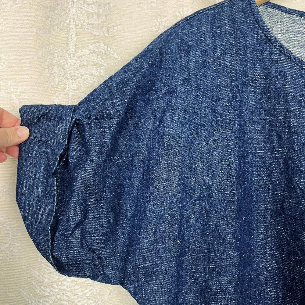 COS organic cotton hemp denim shift dress cuffed short sleeve summer classic 10 - Picture 4 of 11